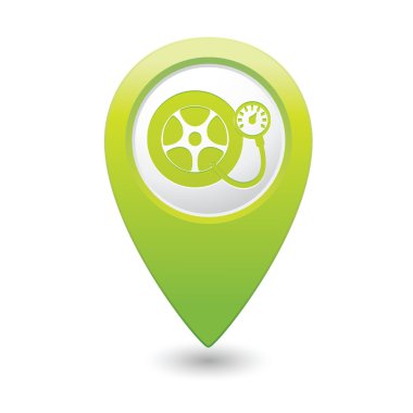Car wheel and pump service icon on map pointer clipart