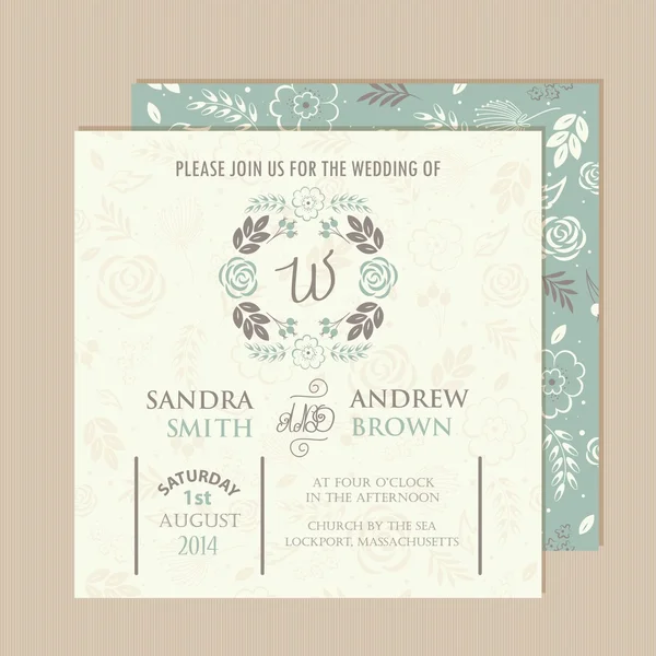 Wedding invitation or announcement card with beautiful floral background. — Stock Vector