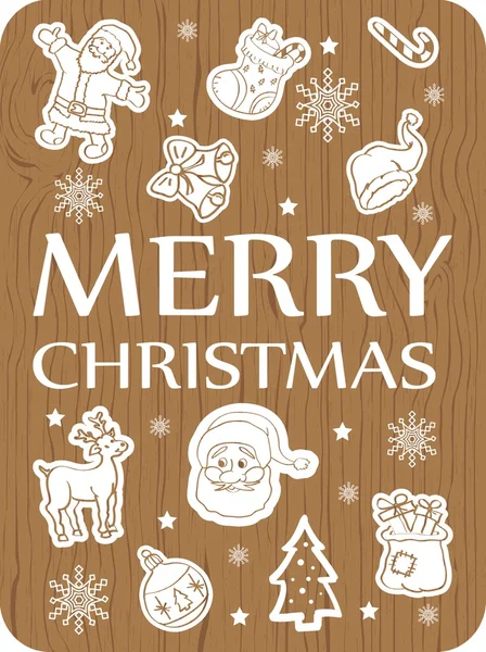 Tarjeta de felicitación de Navidad sobre fondo de madera — Archivo Imágenes Vectoriales