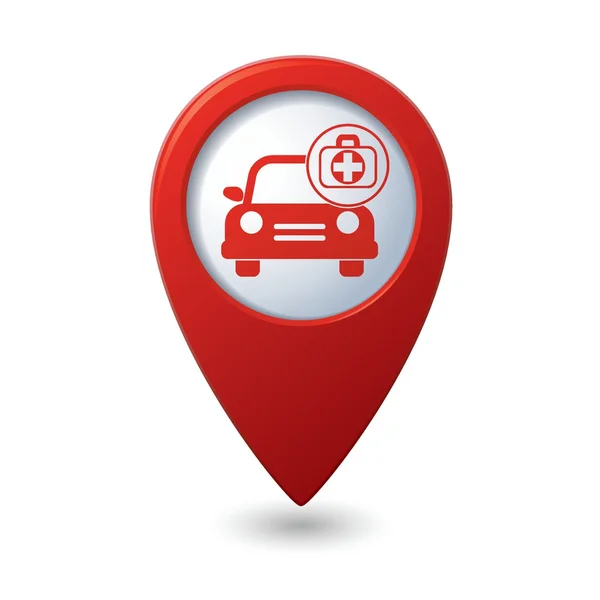 Ícone de serviço de carro no ponteiro do mapa — Vetor de Stock