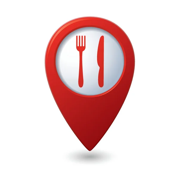 Puntero de mapa con icono de restaurante — Vector de stock