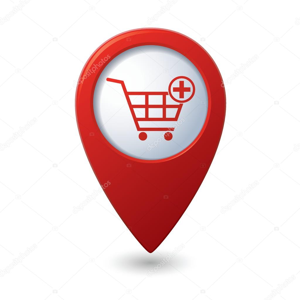 Map pointer with shopping cart icon