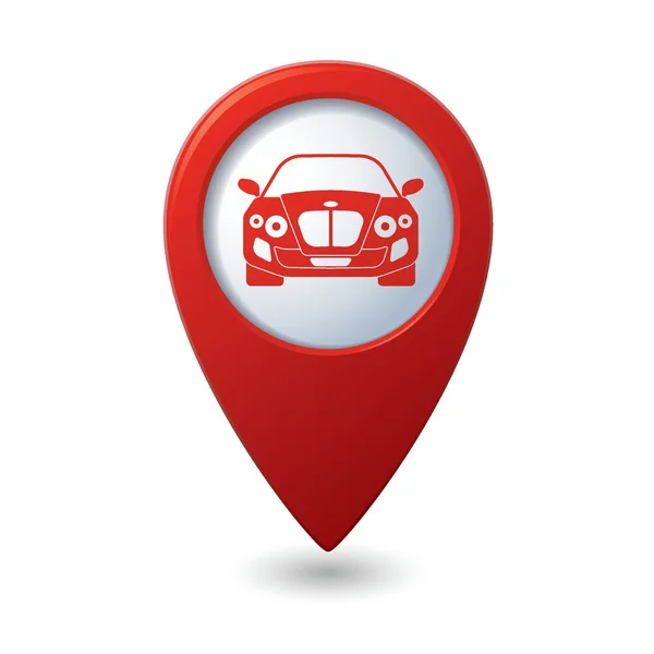 Mapa puntero con icono de coche — Vector de stock