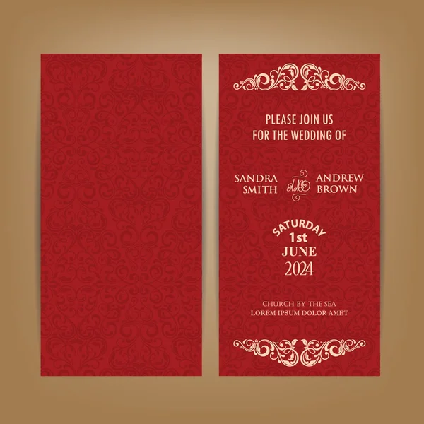 Rote Hochzeitseinladungskarte oder Ankündigung. — Stockvektor