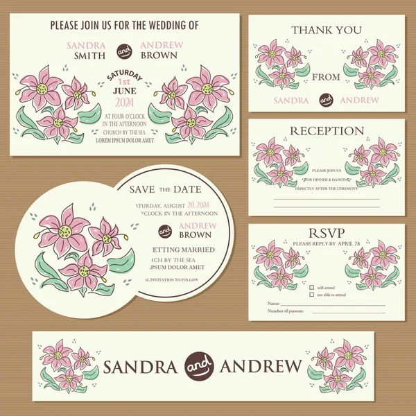 Set of vintage wedding invitation cards — Stock Vector