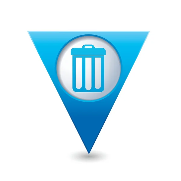 Pointeur de carte triangulaire bleu avec icône de poubelle — Image vectorielle