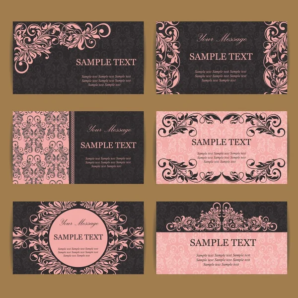 Ensemble de six cartes de visite, invitations ou annonces florales vintage . — Image vectorielle