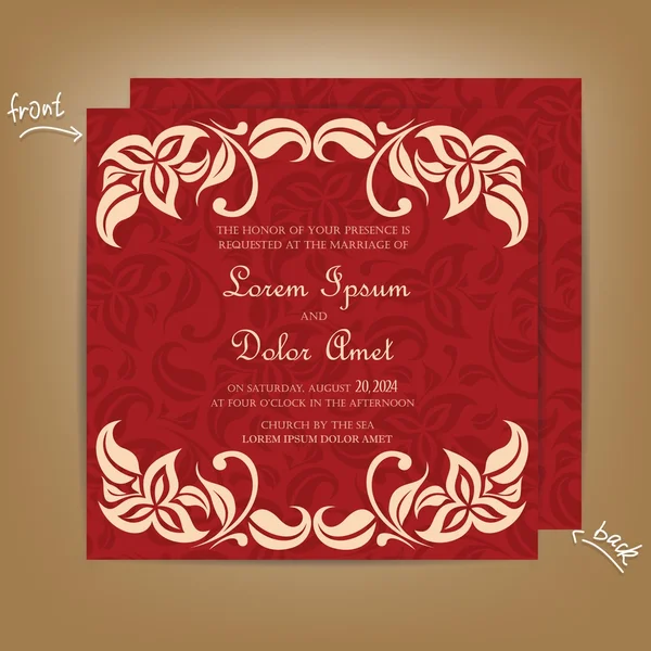 Wedding invitation or announcement card with floral ornament. Vector illustration — Stock Vector