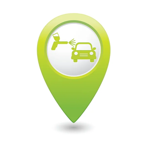 Green map pointer car and paint sprayer icon. Vector illustration — Stock Vector