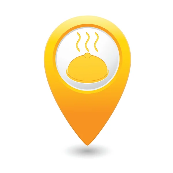 Yellow map pointer with restaurant icon. Vector illustration — Stock Vector