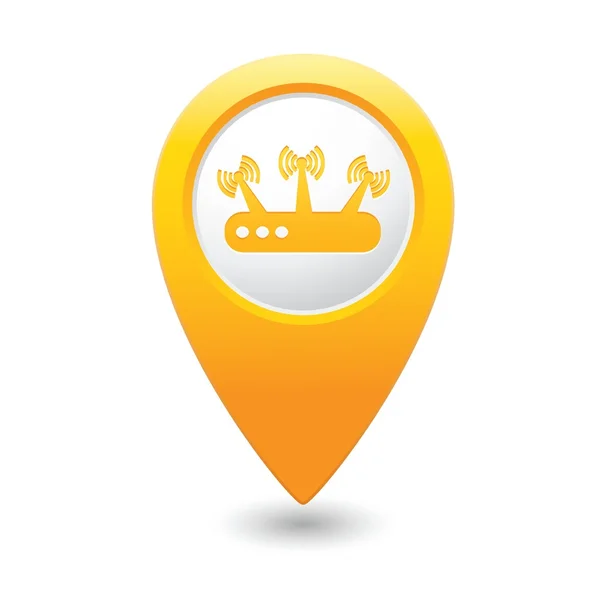 Puntero de mapa amarillo con icono inalámbrico. Ilustración vectorial — Vector de stock