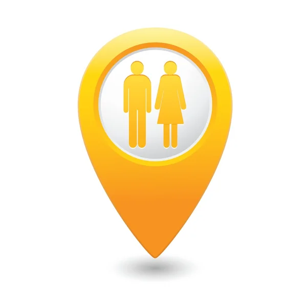 Yellow map pointer with man and woman icon. Vector illustration — Stock Vector