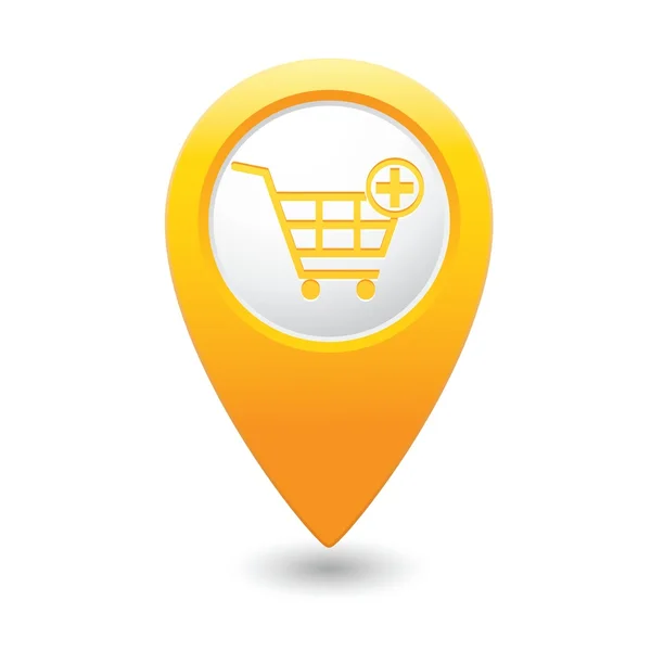 Sárga mutató a bevásárló kosár ikonra. Vektoros illusztráció — Stock Vector