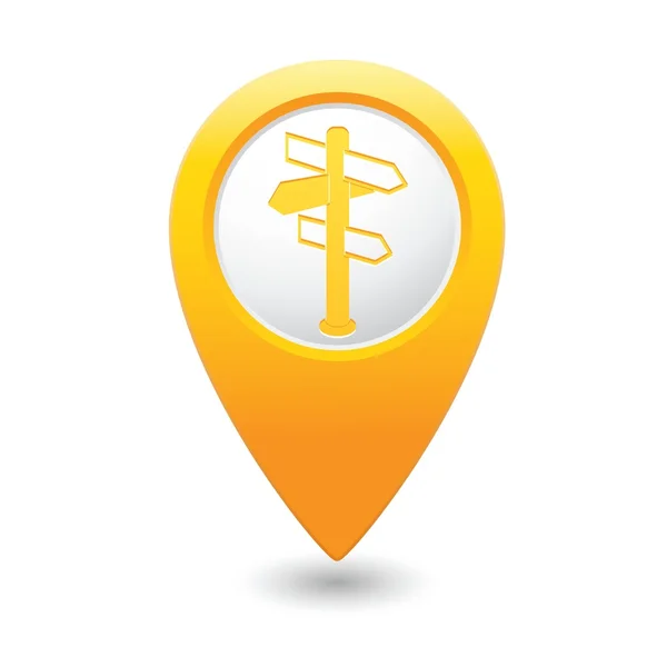 黄色地图指针与道路标志图标. — 图库矢量图片