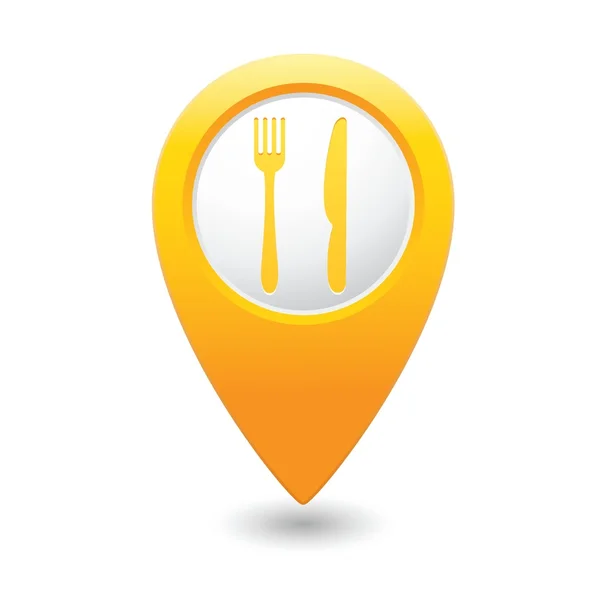 Puntero de mapa con icono de restaurante. Ilustración vectorial — Vector de stock