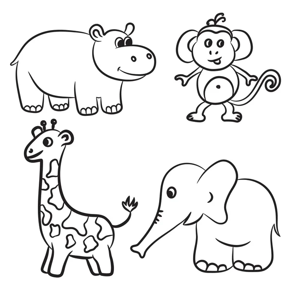 Carino delineato collezione di animali dello zoo. Illustrazione vettoriale . — Vettoriale Stock