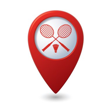 Badminton simgesi ile kırmızı harita işaretleyici.