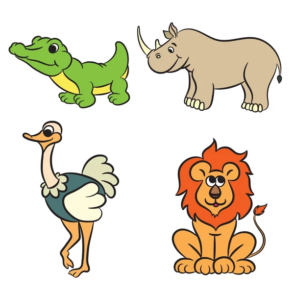 Cute outlined zoo animals collection. Vector illustration. — Stock Vector