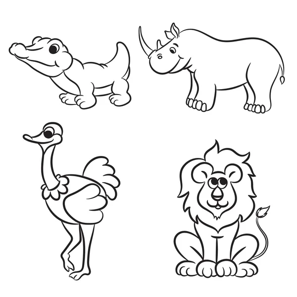 Cute outlined zoo animals collection. Vector illustration. — Stock Vector