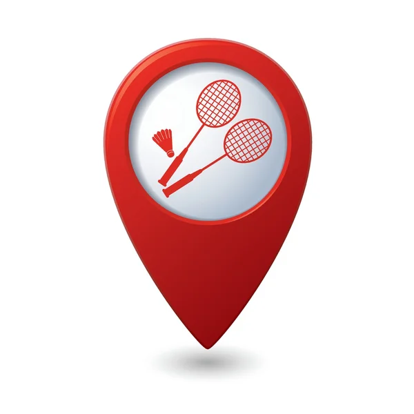 Piros térkép mutató tollaslabda ikonnal. — Stock Vector