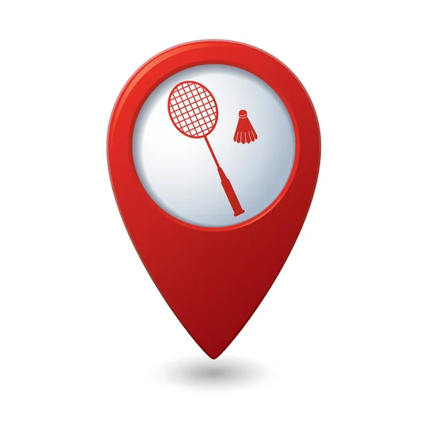 Red map pointer with badminton icon. — Stock Vector