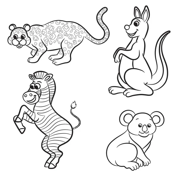 Cute outlined zoo animals collection. Vector illustration. — Stock Vector