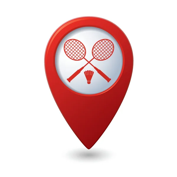 Red map pointer with badminton icon. — Stock Vector