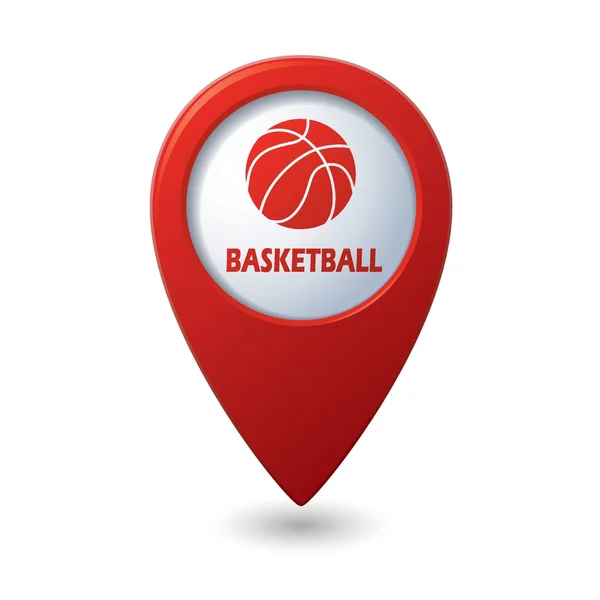 Pointeur de carte rouge avec icône de signe de basket . — Image vectorielle