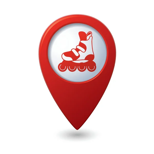Mapa czerwony wskaźnik z rolki skating ikona. — Wektor stockowy