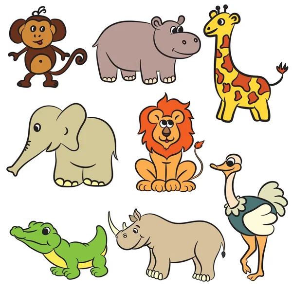 Coleção de animais do zoológico bonito. Ilustração vetorial . — Vetor de Stock