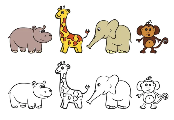 Cute collection d'animaux de zoo. Livre à colorier. Illustration vectorielle . — Image vectorielle