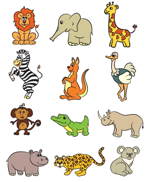 Cute zoo animals collection. Vector illustration. — Stock Vector