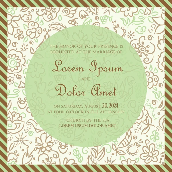 Invitación de boda o tarjeta de anuncio con hermoso fondo floral verde . — Vector de stock