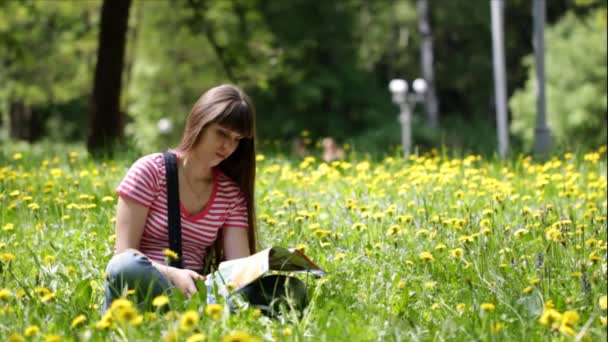 Jovem mulher lendo uma revista — Vídeo de Stock