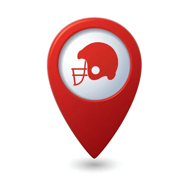 Ponteiro de mapa vermelho com ícone de futebol americano — Vetor de Stock