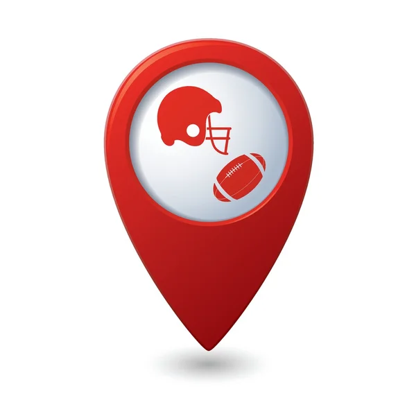 Red map pointer with american football icon — Stock Vector