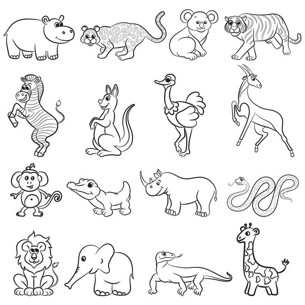 Cute outlined zoo animals collection — Stock Vector