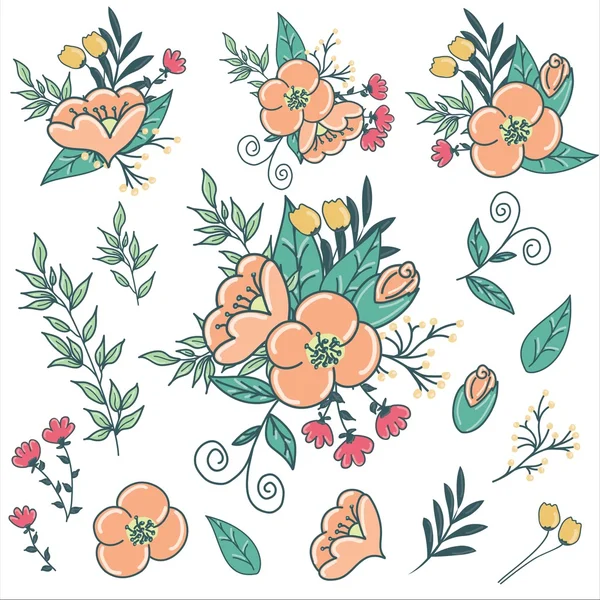 Beautiful floral bouquets set — Stock Vector