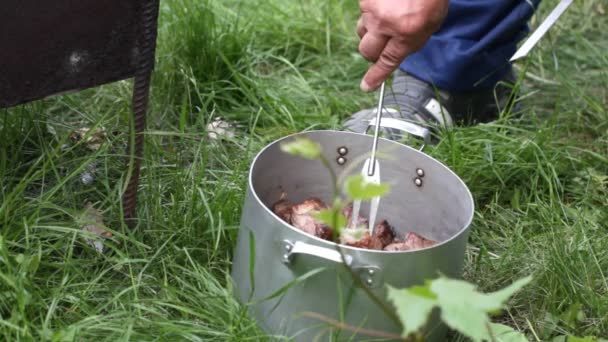 Preparação de um prato de carne shish completo — Vídeo de Stock