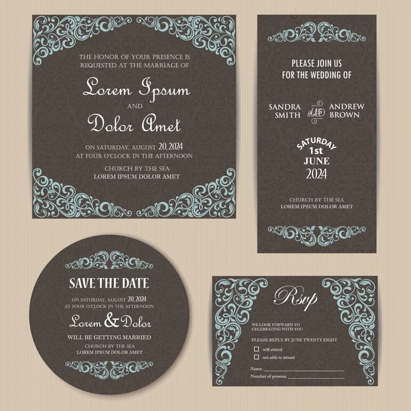 Conjunto de tarjetas de invitación de boda o anuncios — Archivo Imágenes Vectoriales