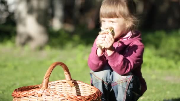 Little girl holding a duckling — Stock Video