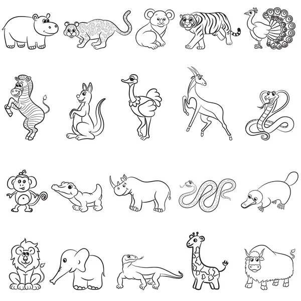 Cute outlined zoo animals collection — Stock Vector