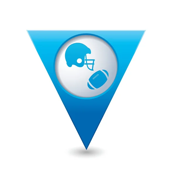 Blauwe driehoekige aanwijzer met American football pictogram — Stockvector