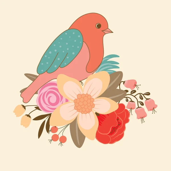 Oiseau avec des fleurs pour votre design . — Image vectorielle