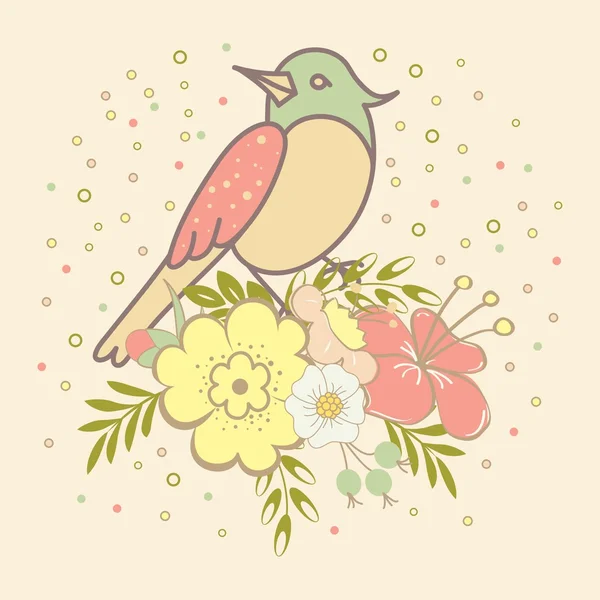 Pájaro con flores para su diseño . — Archivo Imágenes Vectoriales