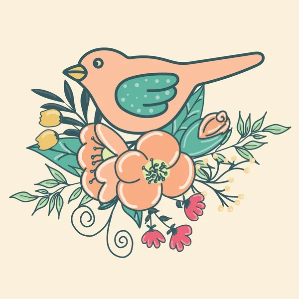 Uccello con fiori per il vostro disegno . — Vettoriale Stock