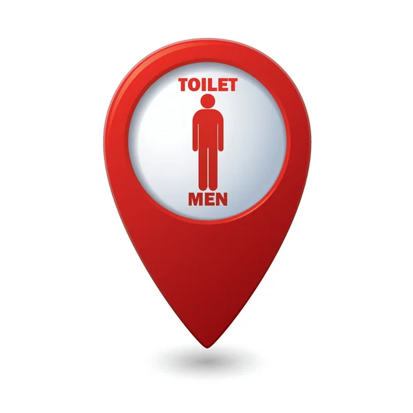 トイレ アイコン、男と赤い地図のポインター。トイレのアイコン — ストックベクタ