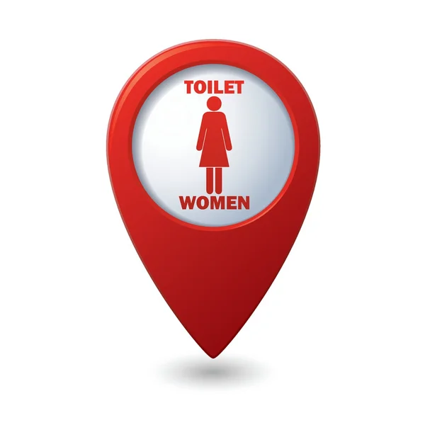 女性トイレ アイコン、赤い地図ポインター。トイレのアイコン — ストックベクタ