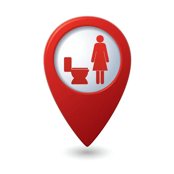 Κόκκινο χάρτη δείκτη με τουαλέτα εικονίδια, κυρία. Εικονίδιο WC — Διανυσματικό Αρχείο