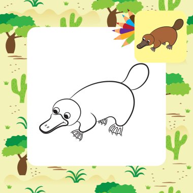 Cartoon illustration of platypus or duckbill animal. Coloring page. clipart